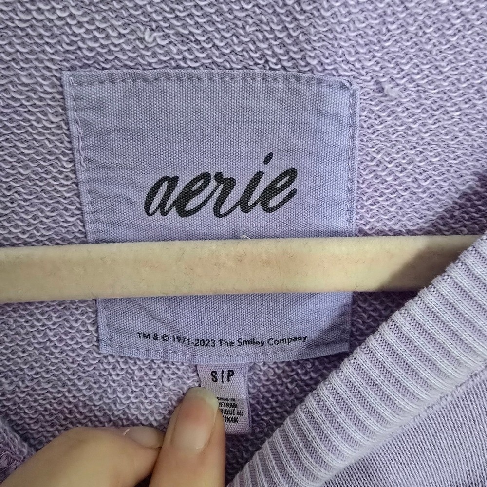 AERIE New Oversized Going off the Rails Purple Crewneck Sweatshirt SZ Small Cozy - Picture 8 of 11